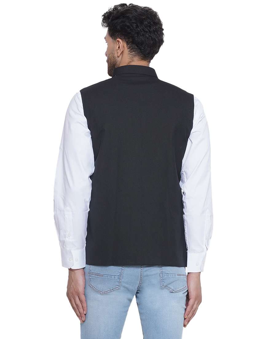 men solids sleeveless nehru jacket - 21513334 -  Standard Image - 3