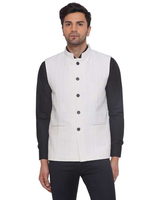 men embroidered sleeveless nehru jacket - 21513343 -  Standard Image - 0