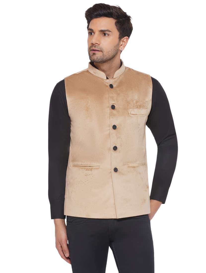 men solids sleeveless nehru jacket