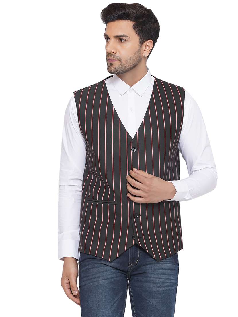 men stripes sleeveless waist coat