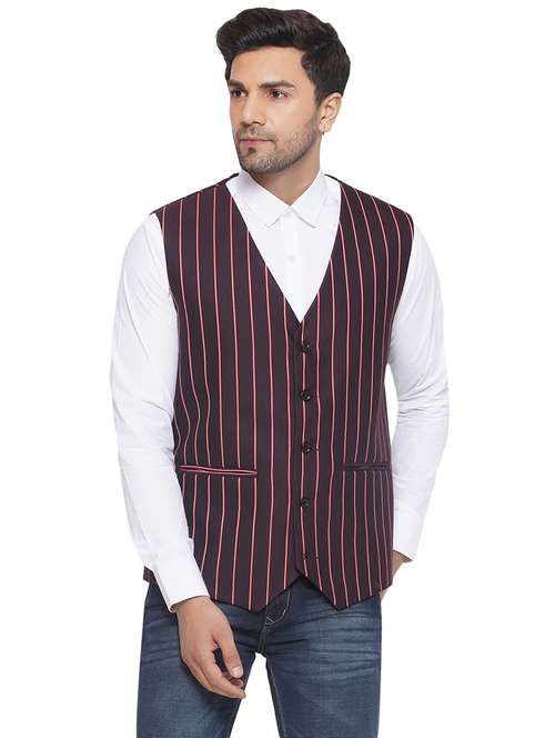 Men Stripes Sleeveless Waist Coat