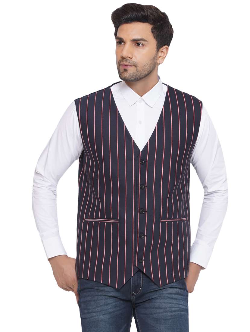 men stripes sleeveless waist coat