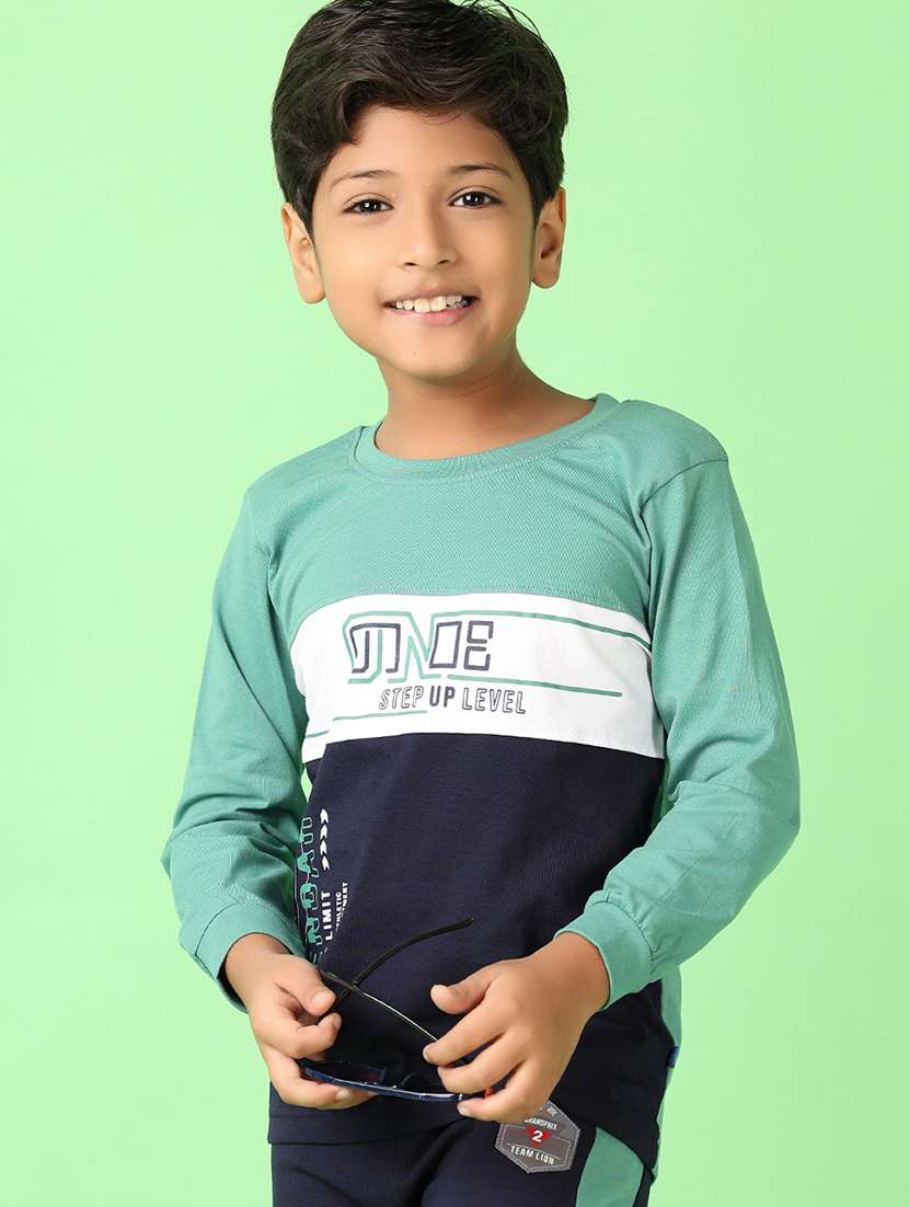 boys color block t-shirt & joggers full length sets