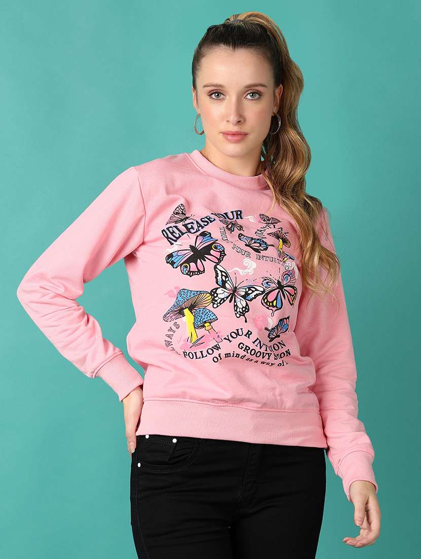 women pink front print sweatshirt