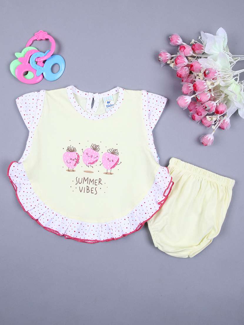 girls printed frock with bloomer set