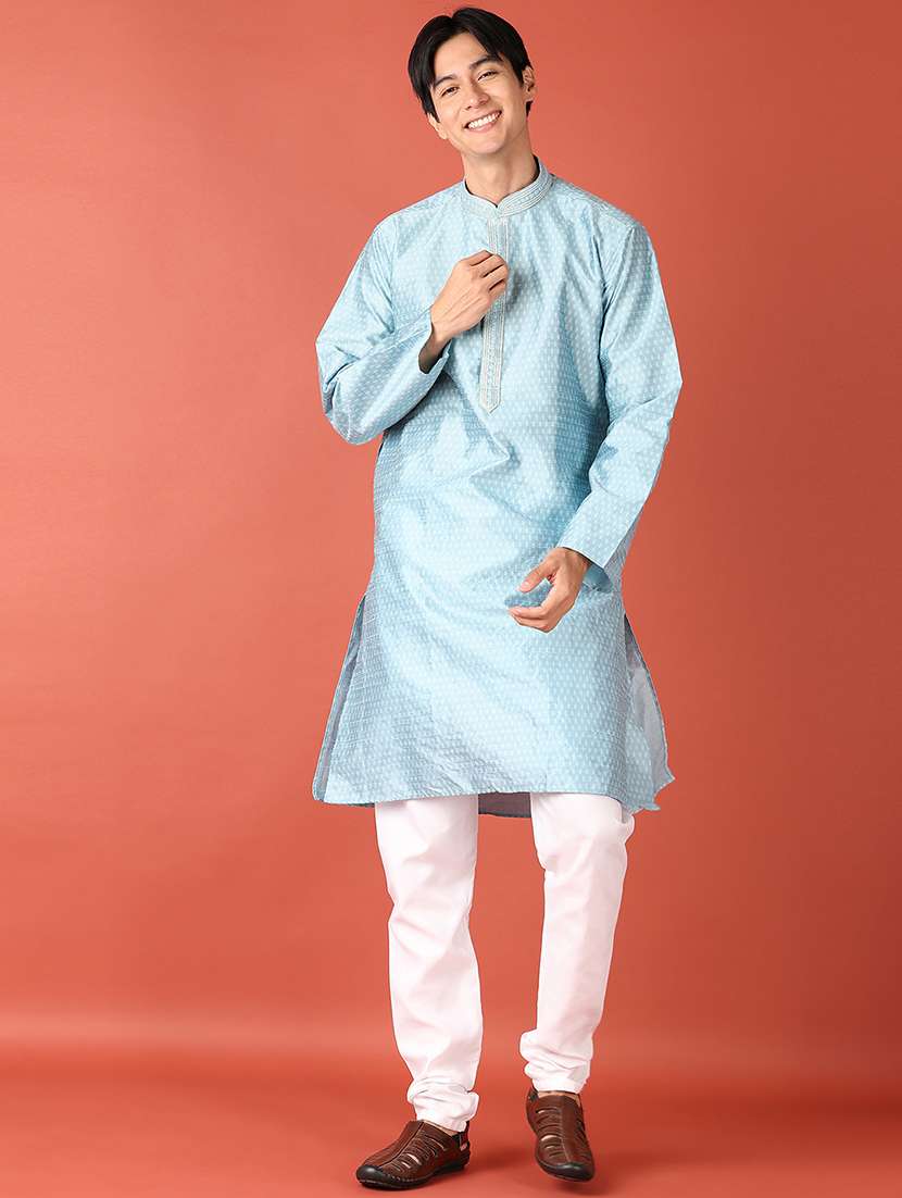 men self design kurta churidar ethnic wear set