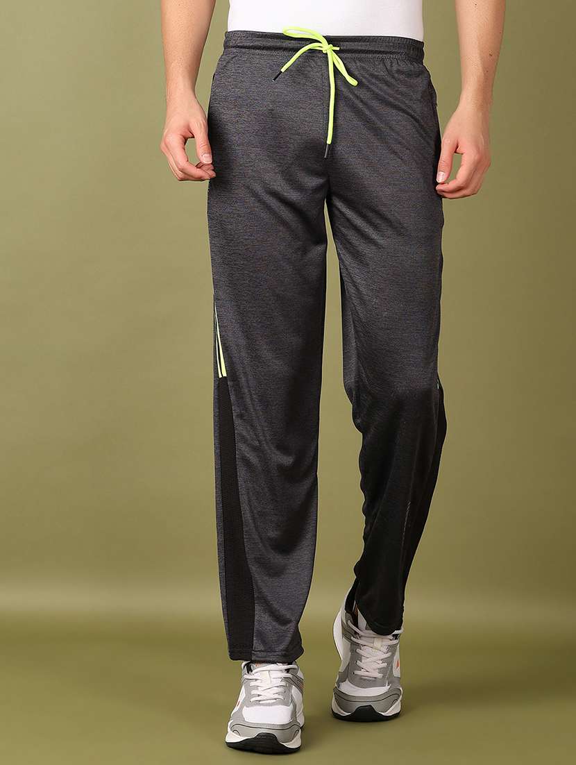 men charcoal solid full length track pant