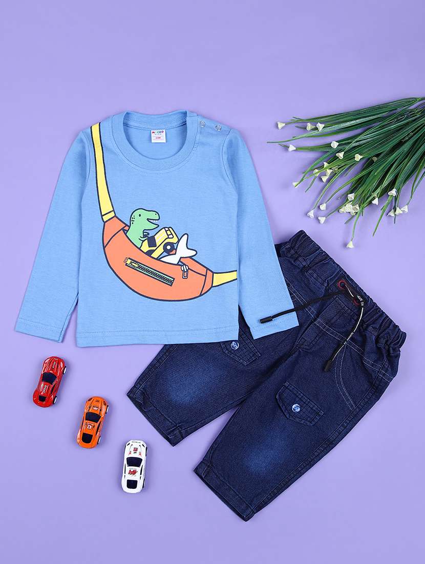 kids printed full length twin set