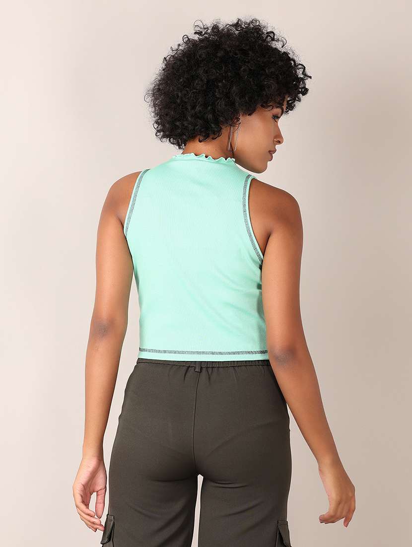 women solid mock neck sleeveless crop top - 21513508 -  Standard Image - 3