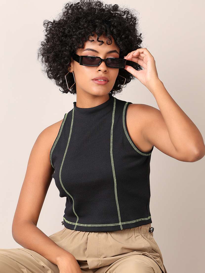women solid mock neck sleeveless crop top - 21513509 -  Standard Image - 3