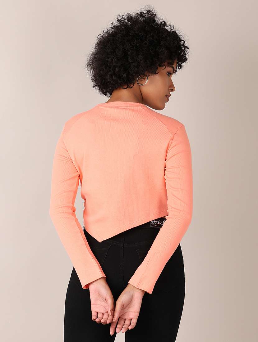 women solid long sleeves crop top - 21513532 -  Standard Image - 3