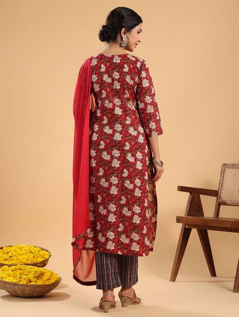 women three quarter sleeve kurta pant with dupatta set - 21513859 - Standard Image - 3