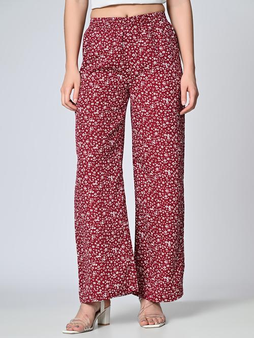 women maroon printe crepe palazzo - 21513905 -  Standard Image - 0