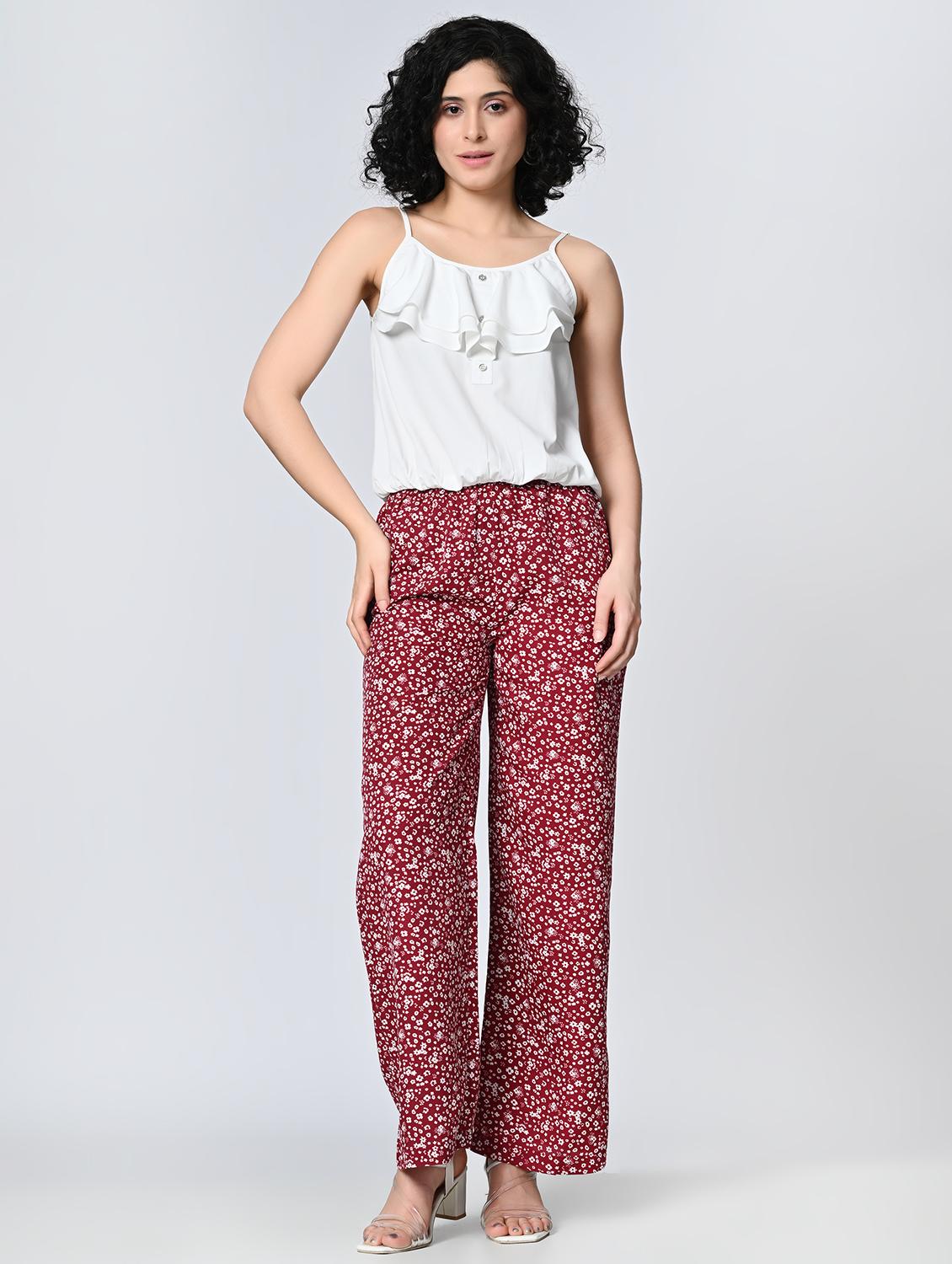 women maroon printe crepe palazzo - 21513905 - Standard Image - 3