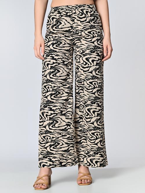 women beige printed crepe palazzo - 21513907 -  Standard Image - 0