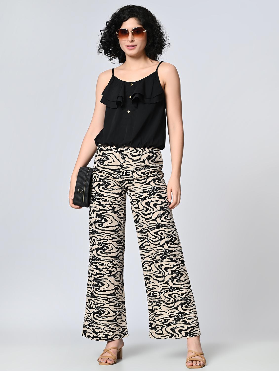 women beige printed crepe palazzo - 21513907 - Standard Image - 3