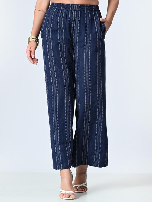 women navy blue printed palazzo - 21513910 -  Standard Image - 0