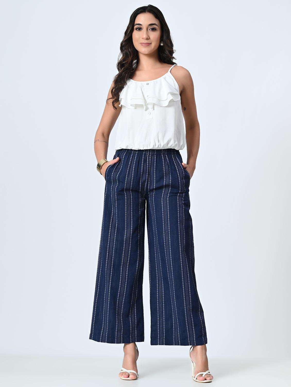 women navy blue printed palazzo - 21513910 - Standard Image - 3