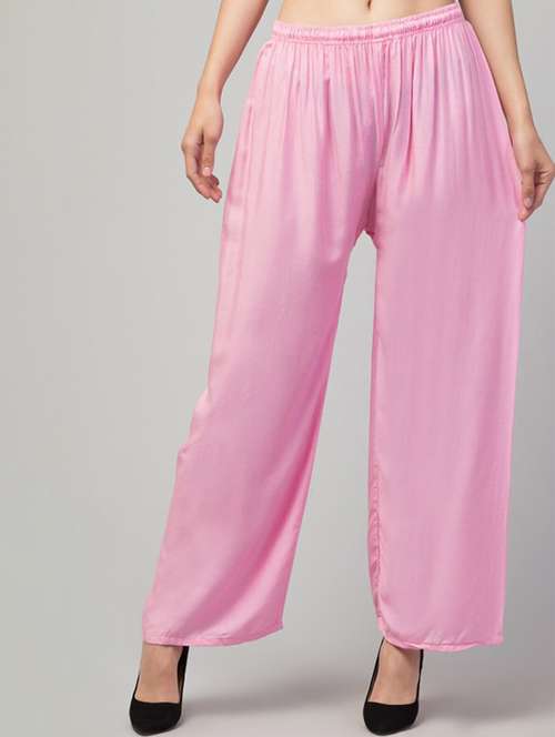 women pink rayon straight palazzo - 21513915 - Standard Image - 0