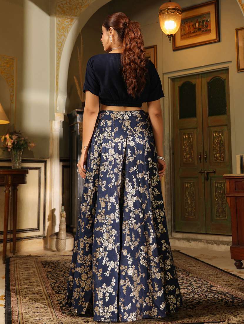 women navy blue flared lehenga - 21514019 -  Standard Image - 3