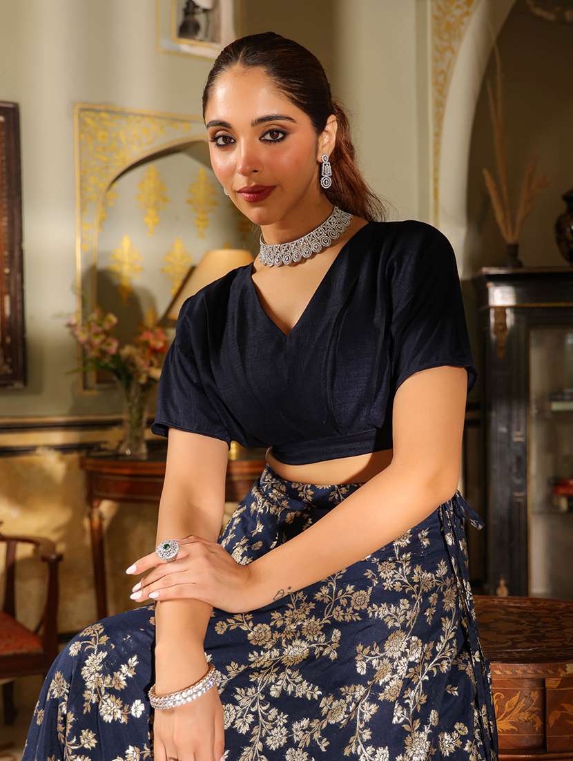 women navy blue flared lehenga - 21514019 -  Standard Image - 5