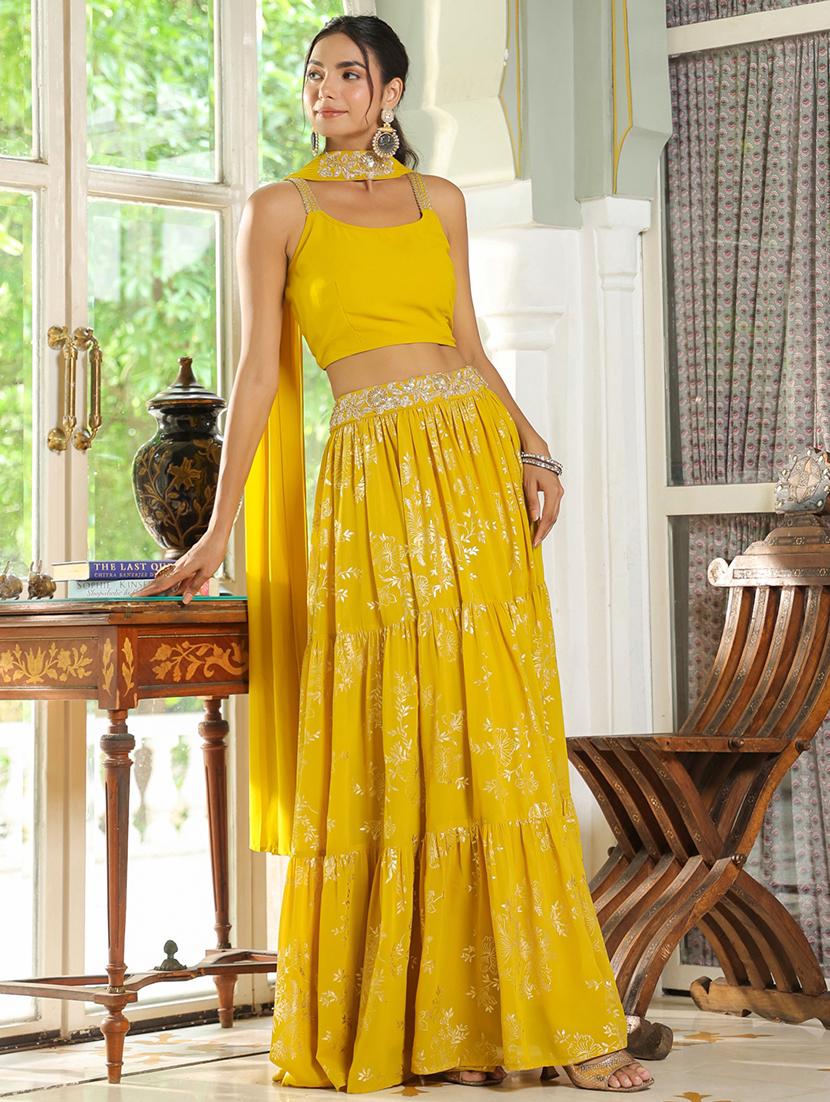 women yellow flared lehenga - 21514021 - Standard Image - 3