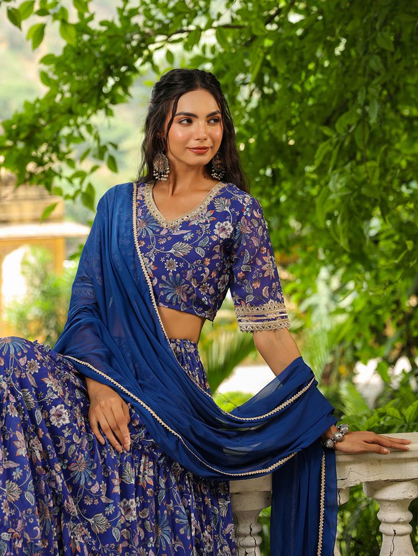 women blue flared lehenga - 21514027 - Standard Image - 5