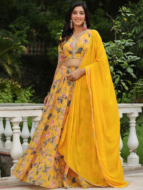 women yellow flared lehenga - 21514028 -  Standard Image - 0