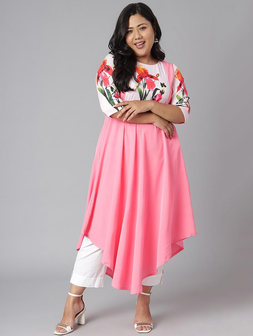 women pink crepe asymmetric kurta - 21514039 -  Zoom Image - 0