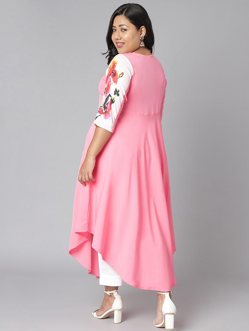 women pink crepe asymmetric kurta - 21514039 - Standard Image - 3