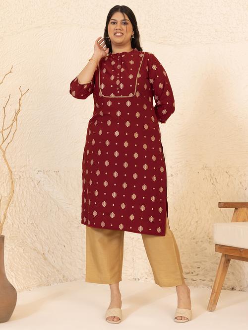 women maroon crepe straight kurta - 21514050 - Standard Image - 0