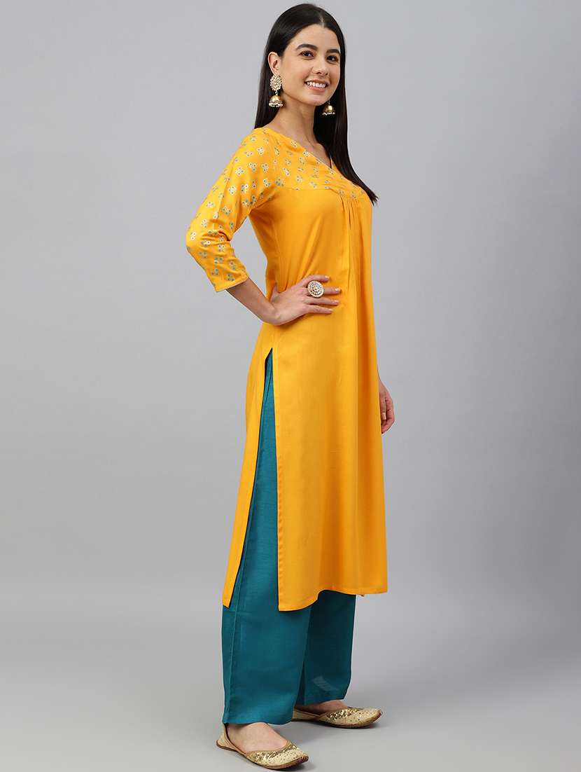 women mellow yellow rayon straight kurta - 21514061 -  Standard Image - 3