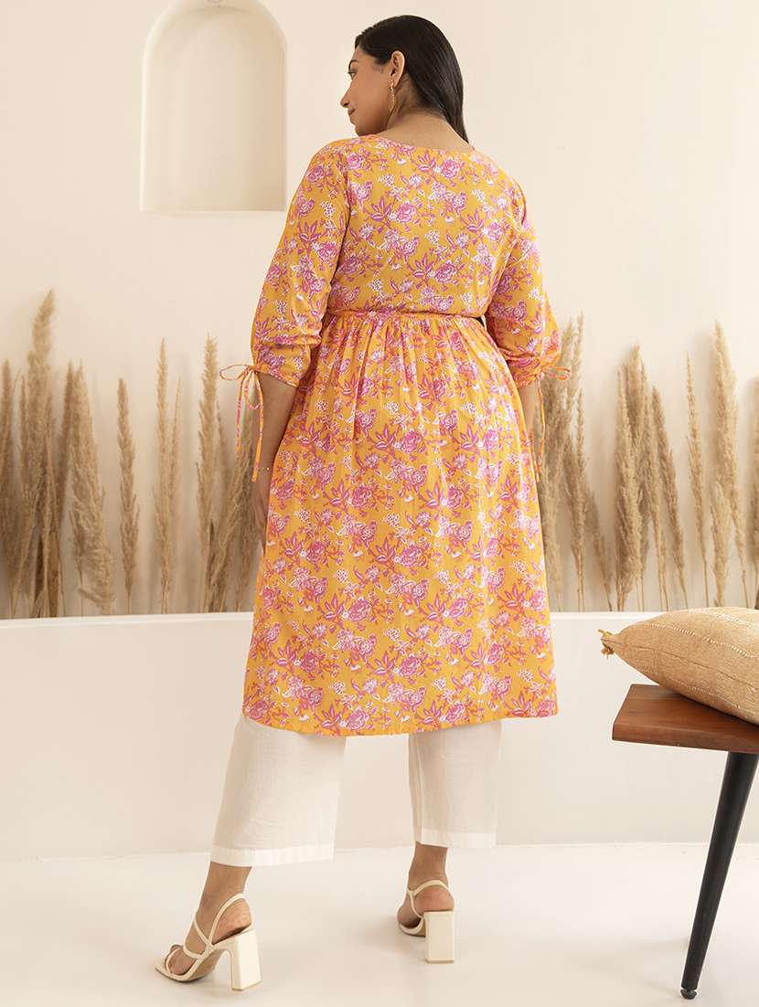 women mellow yellow cotton a-line kurta - 21514073 -  Standard Image - 3