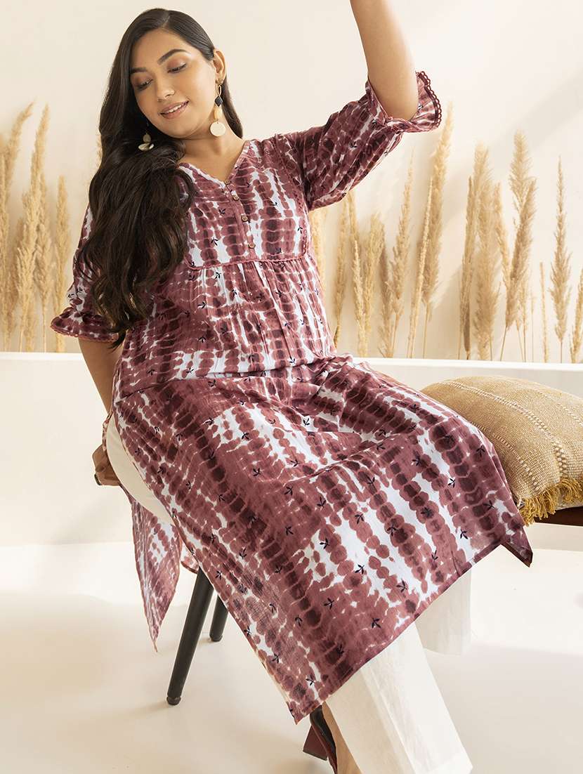 women peach cotton straight kurta - 21514077 - Standard Image - 3