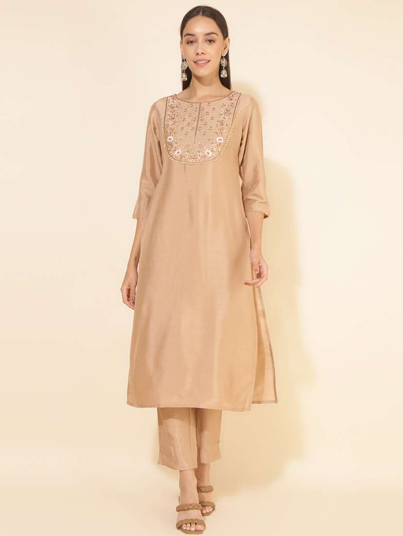 women beige kurta pant set - 21514143 -  Zoom Image - 0