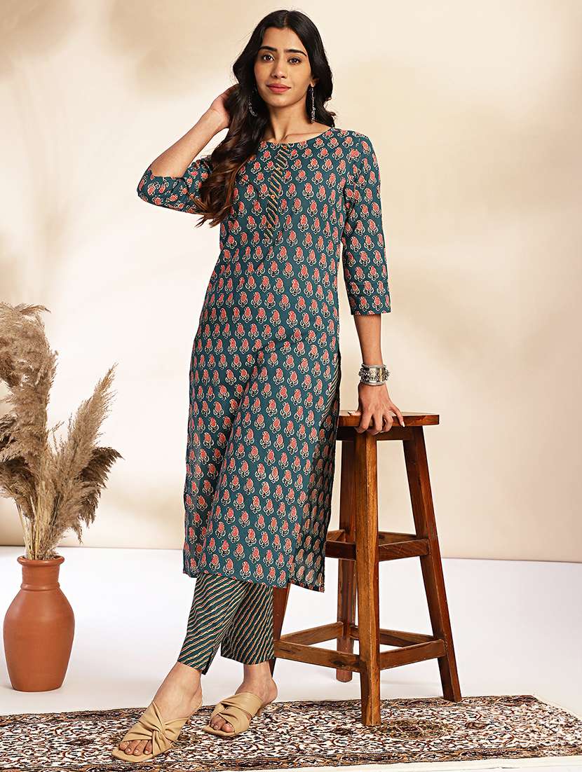 women teal kurta pant set - 21514144 -  Standard Image - 3
