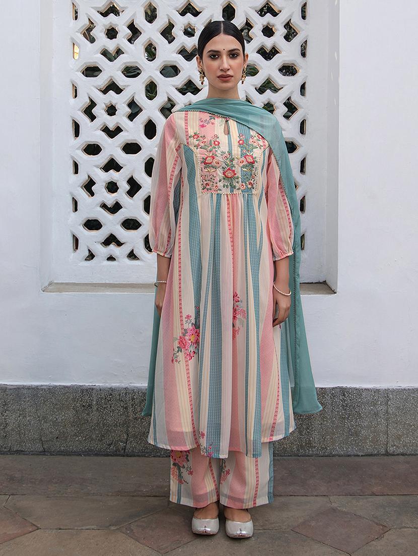 women three quarter sleeve kurta pant with dupatta set - 21514151 -  Zoom Image - 0