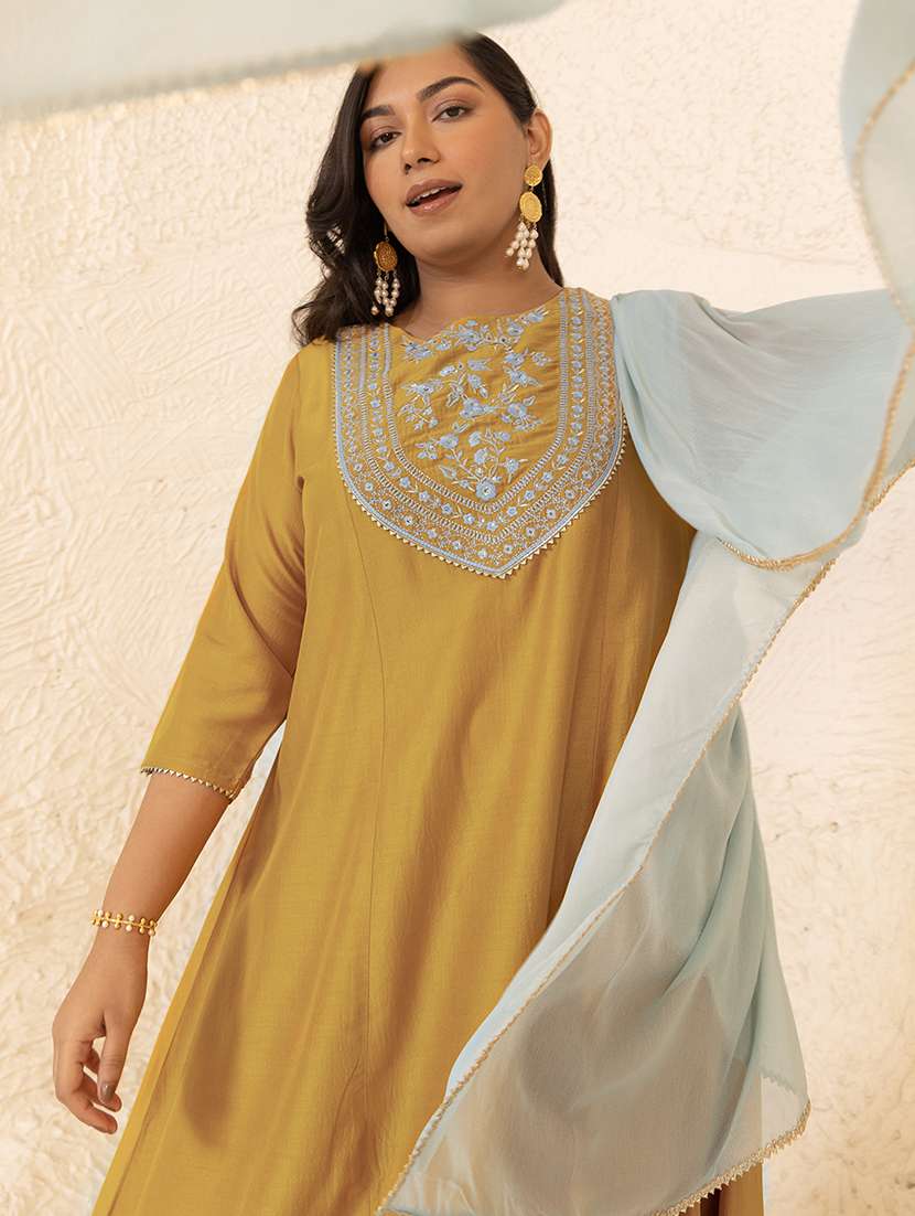 Women Round Neck Embroidered Kurta Palazzo Set With Dupatta - 21514153 -  Standard Image - 3
