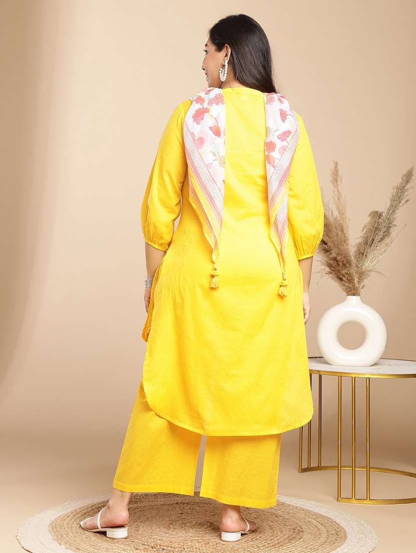 women v neck solid kurta palazzo set with dupatta - 21514160 -  Standard Image - 3