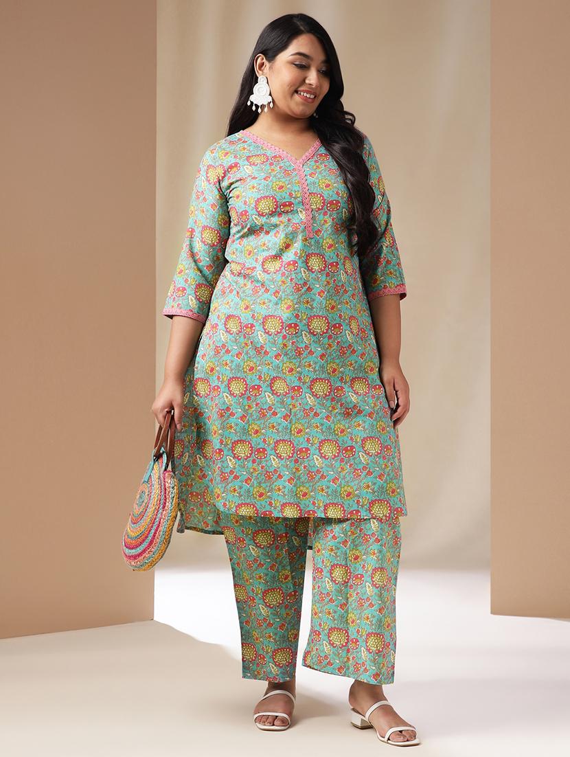 light blue floral printed kurta palazzo set - 21514163 - Standard Image - 3