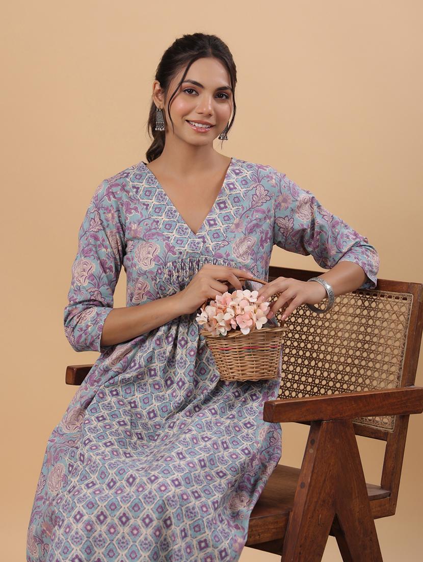 light blue floral printed kurta pant set - 21514169 - Standard Image - 5