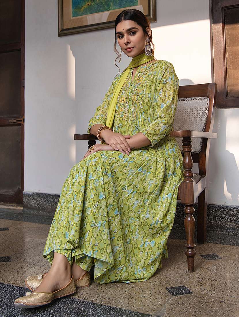 green printed kurta pant set with dupatta - 21514174 -  Standard Image - 3