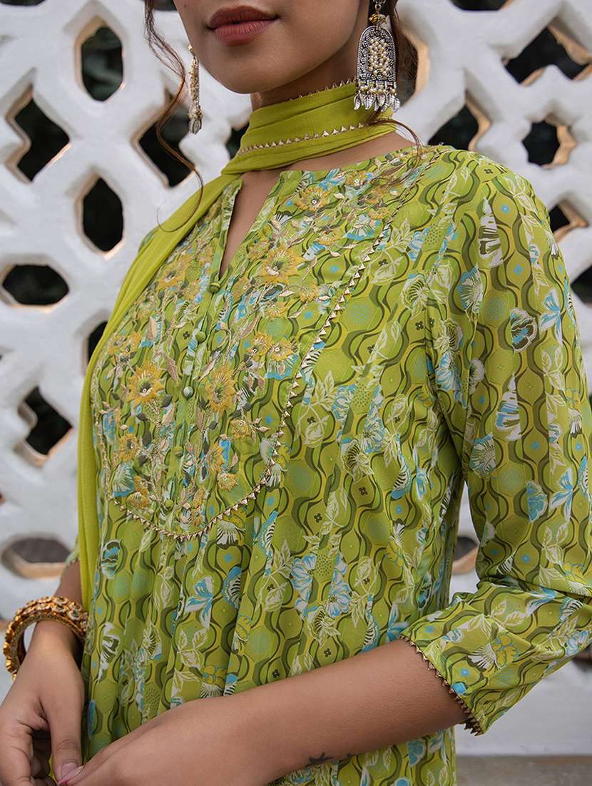 green printed kurta pant set with dupatta - 21514174 -  Standard Image - 5