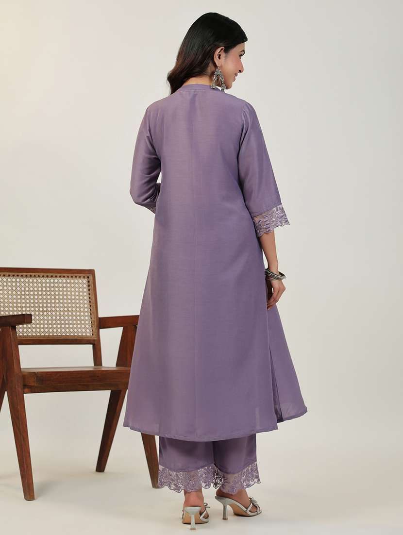 lavender lace kurta pant set - 21514178 -  Standard Image - 3