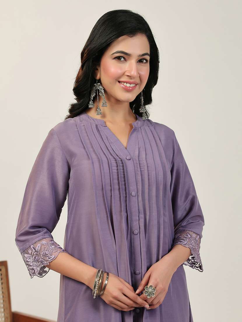 lavender lace kurta pant set - 21514178 -  Standard Image - 5