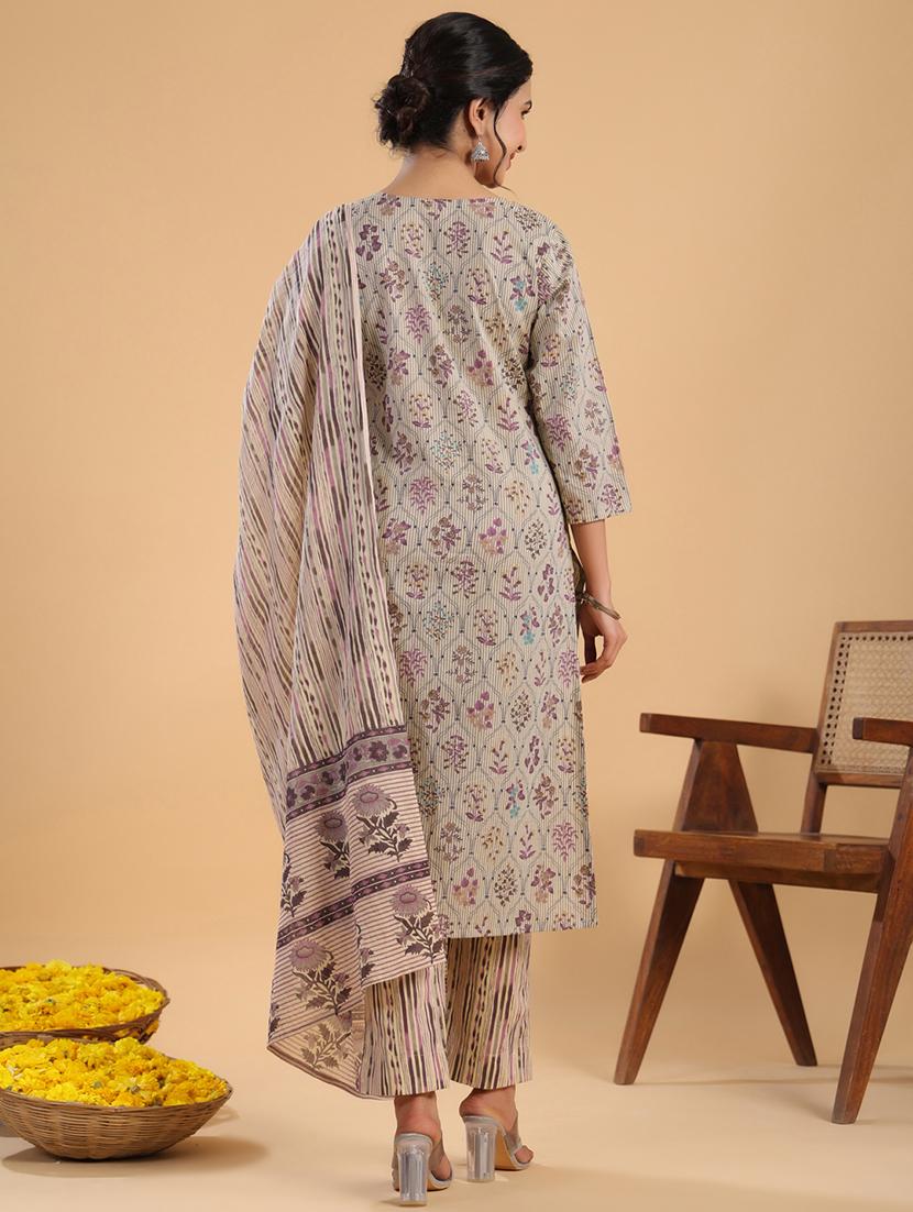 cream floral printed kurta pant set with dupatta - 21514180 - Standard Image - 3