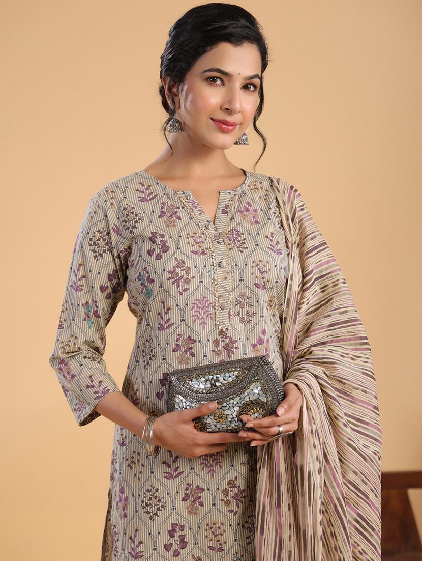 cream floral printed kurta pant set with dupatta - 21514180 - Standard Image - 5