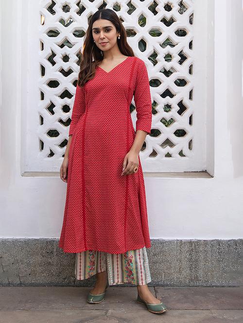 women v neck printed kurta palazzo set - 21514184 - Standard Image - 0