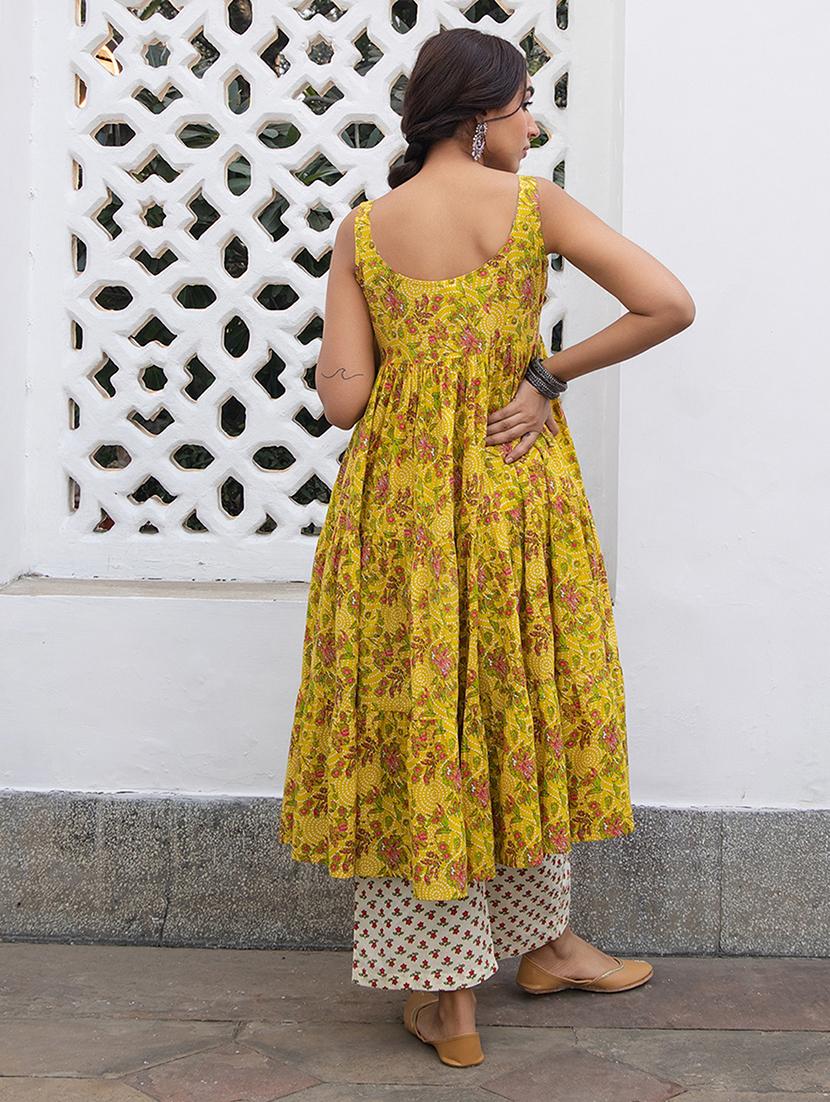 mustard floral printed kurta pant set - 21514187 - Standard Image - 3