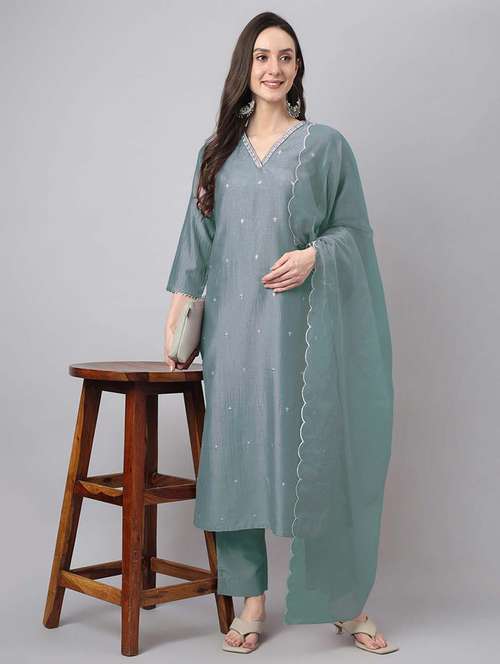 blue silk blend kurta pant  set - 21514188 -  Standard Image - 0